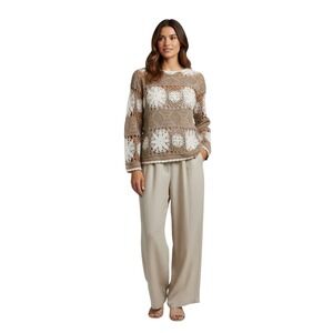 Reference Point Vintage Open Stitch Crochet Sweater Women's Medium Linen Blend